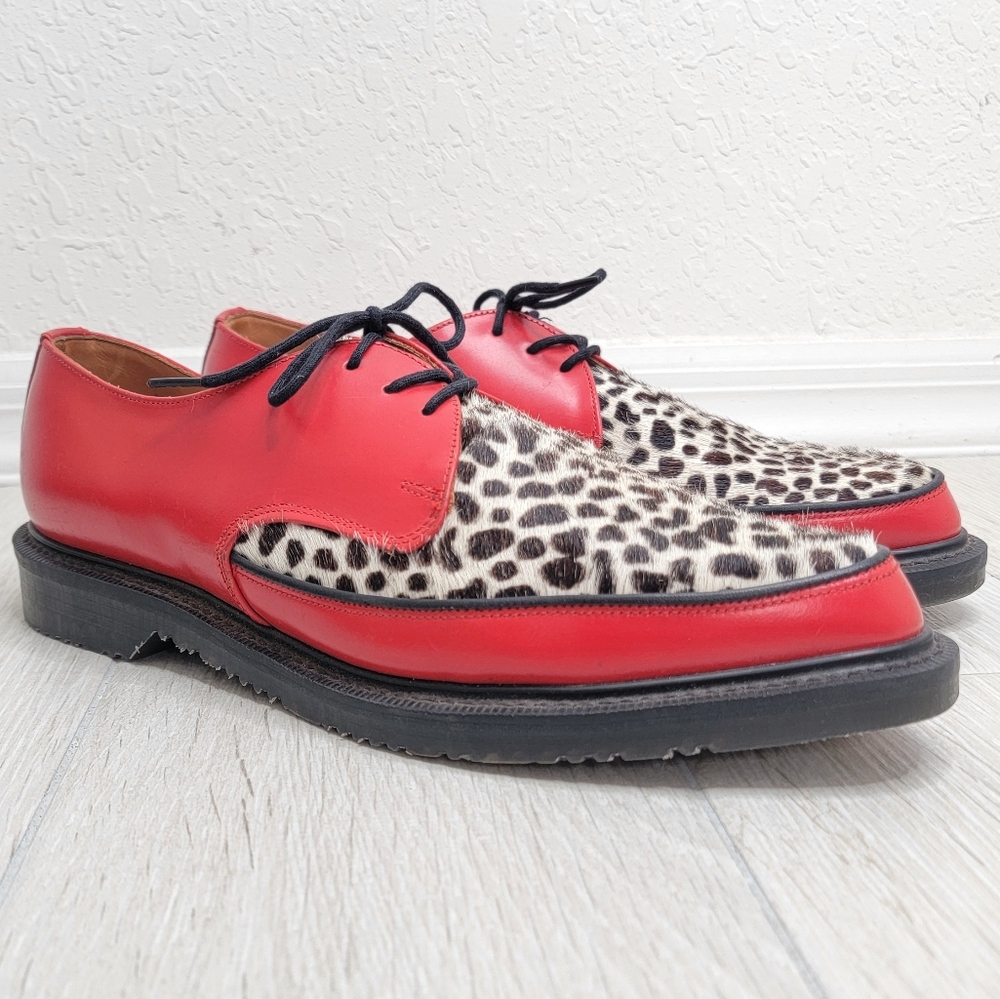 GEORGE COX Red Leopard Pony Hair Pointed Toe Leather Creeper 9.